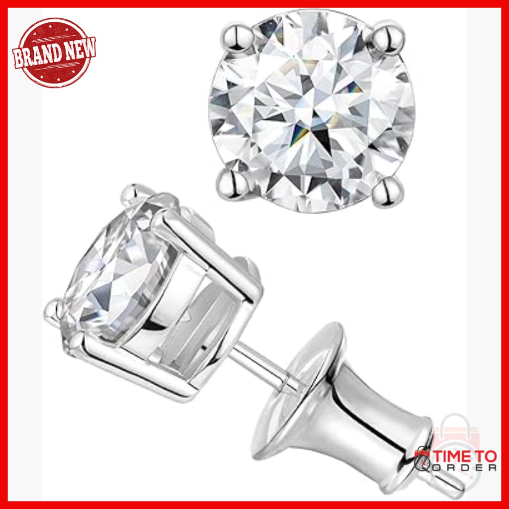 Moissanite Stud Earrings 14k Gold Plated Sterling Silver 5mm 6.5mm 7.5mm